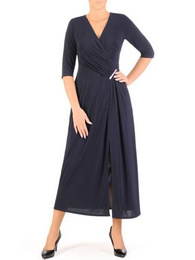 Granatowa sukienka maxi, elegancka kreacja z rozcięciem 27303