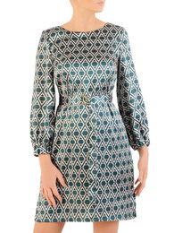 Elegancka sukienka z paskiem i gumkami na rękawach 34459