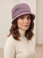 Ciepły kapelusz damski cloche w odcieniu wrzosowym – stylowy model z wywiniętym rondem i cyrkoniami 40513
