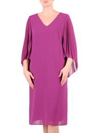 Sukienka damska, fioletowa kreacja z plisowanymi rękawami 35264