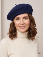 Elegancki beret damski wełniany granatowy – stylowe nakrycie głowy z antenką chroniące przed chłodem 40861