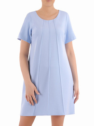 Błękitna sukienka z ozdobnymi, plisowanymi rękawami 35659