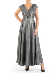 Wieczorowa, czarno srebrna sukienka z kopertowym dekoltem 34930