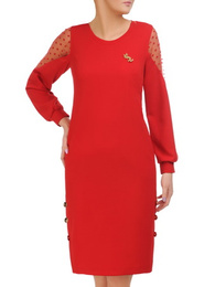 Czerwona sukienka z dzianiny z tiulowymi wstawkami na rękawach 32203