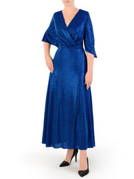 Połyskująca sukienka midi, elegancka kreacja z rozcięciem 34421