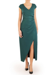 Zielona suknia maxi, kreacja z efektownym rozcięciem 31106