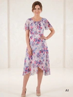 Elegancka sukienka wizytowa w kwiaty midi – rozkloszowany krój pięknie modelujący sylwetkę 39568