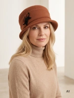 Elegancki kapelusz damski zimowy cloche – ocieplany model z perełkami i regulacją 40523