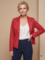 Czerwona marynarka z ekozamszu – prosty fason z eleganckim kołnierzem 39840