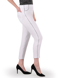 Białe spodnie z kontrastowymi obszyciami 35146