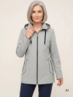 Elegancka miętowa kurtka damska plus size z odpinanym kapturem – prosty fason wysmuklający sylwetkę 41513