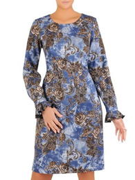 Ołówkowa sukienka z tkaniny, kreacja w jesiennym wzorze 27600
