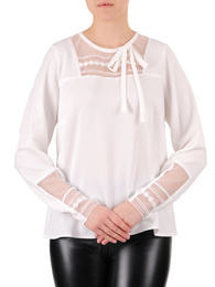 Biała bluzka damska z wiązaną kokardką przy dekolcie 35181