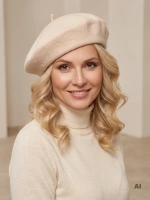Kremowy beret damski wełniany w stylu francuskim – klasyczny fason z antenką na chłodne dni 40899