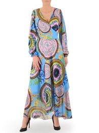 Elegancka sukienka maxi, kreacja z ozdobnymi rozcięciami na rękawach 36142