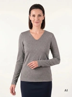 Szara bluzka z dekoltem w serek V-neck – klasyczny krój na co dzień i do pracy 40687