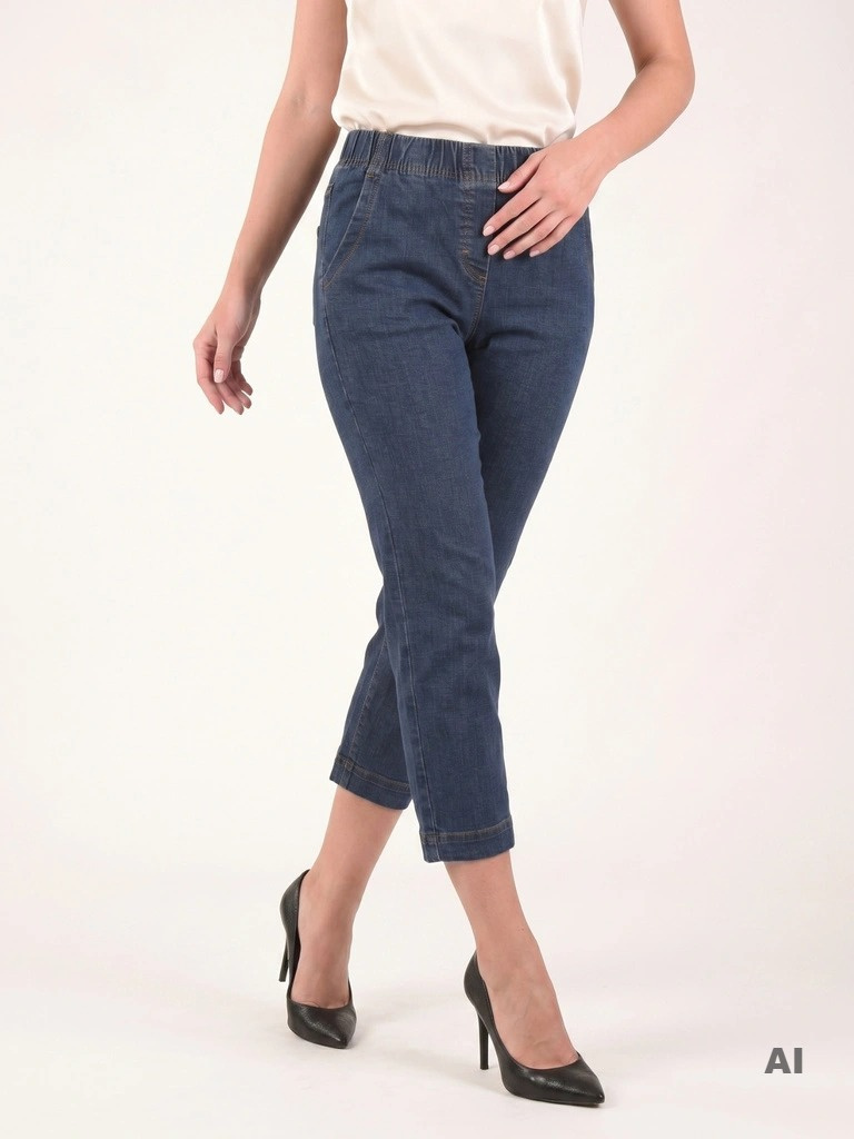 Eleganckie jeansy modelujące sylwetkę w odcieniu indygo – z płaskim pasem i praktycznymi kieszeniami 34898