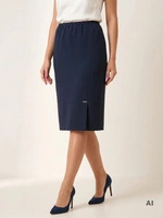 Granatowa spódnica midi plus size do biura – elegancki fason z rozcięciem modelujący sylwetkę 38110